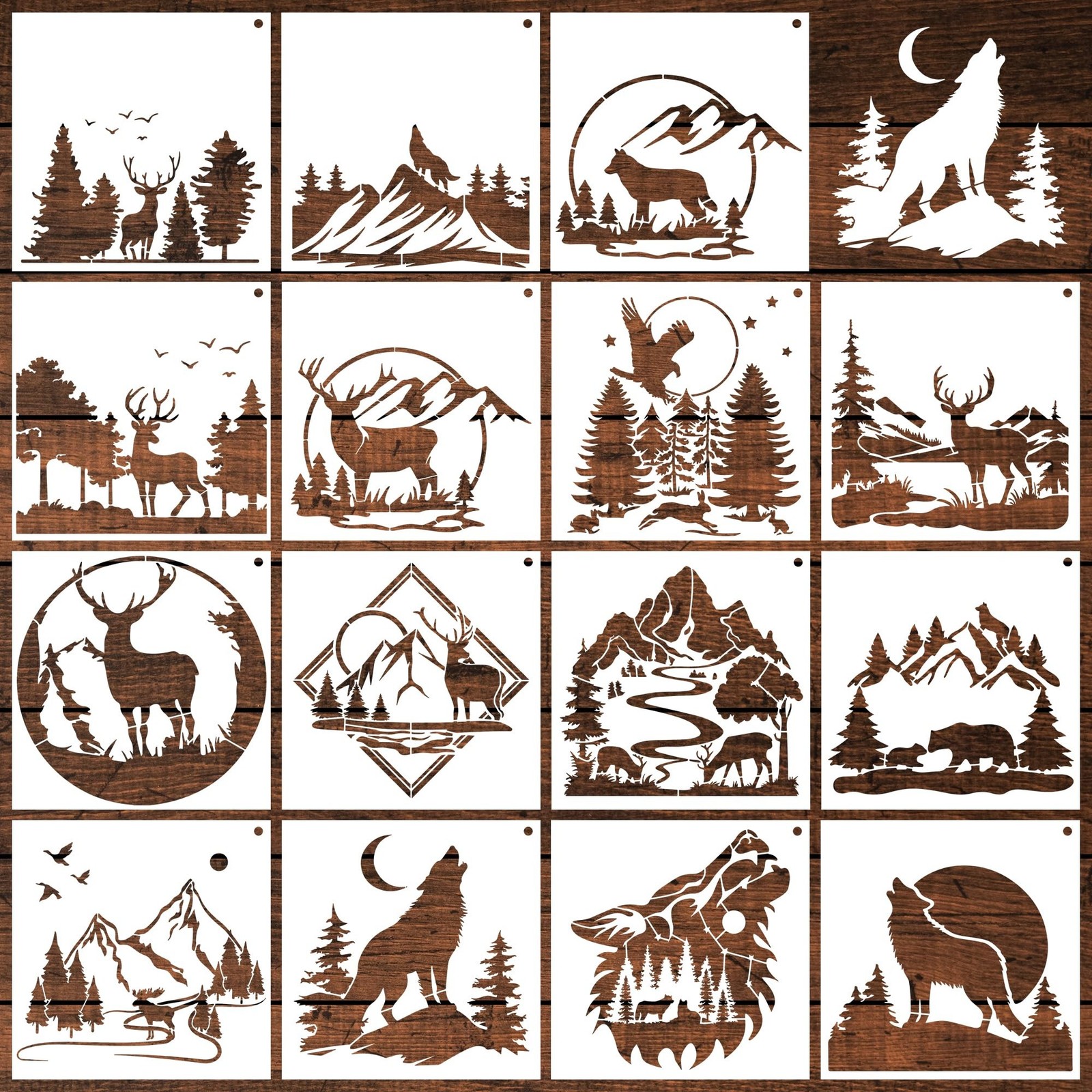 Keluna Forest Wildlife Stencils - 15 Large, Reusable Stencils for Wood, Canva...