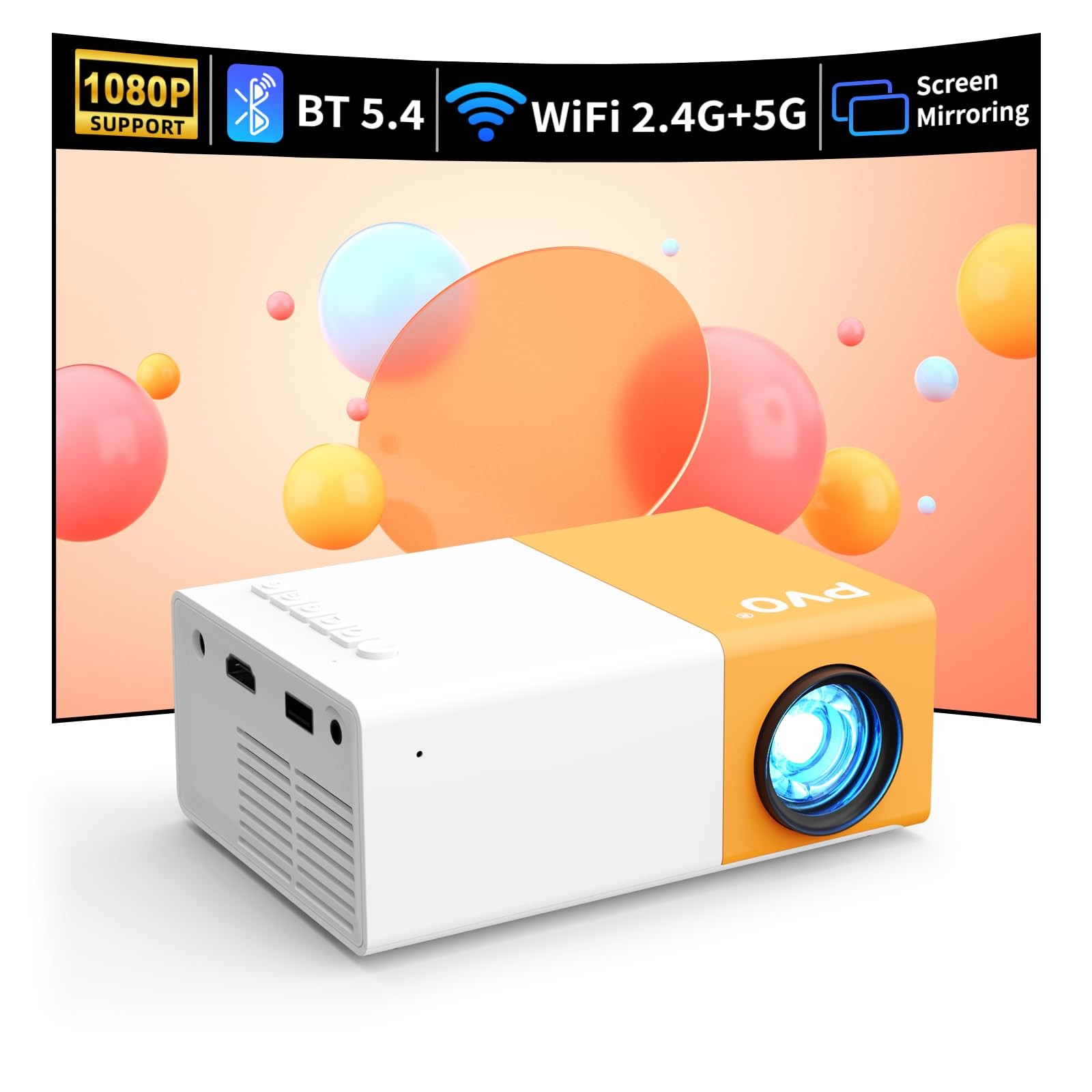 Mini Projector WiFi Portable Movie Projector 1080P, Phone Screen Can Be Mirro...