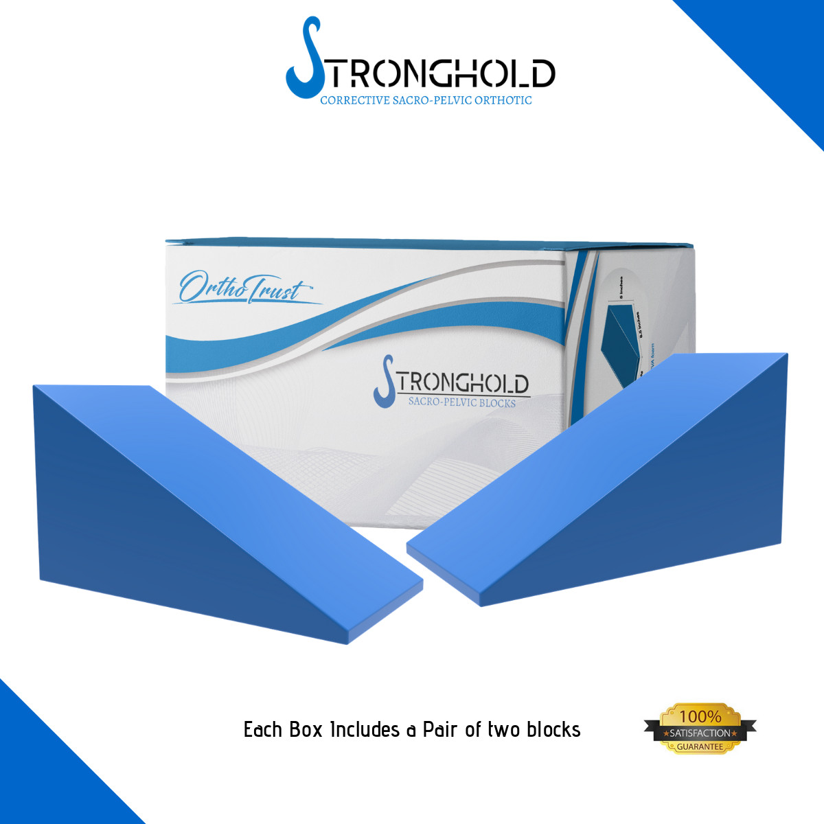 Stronghold Pelvic Sacral Blocks Set High-Density Foam Wedges - Blue Color Set