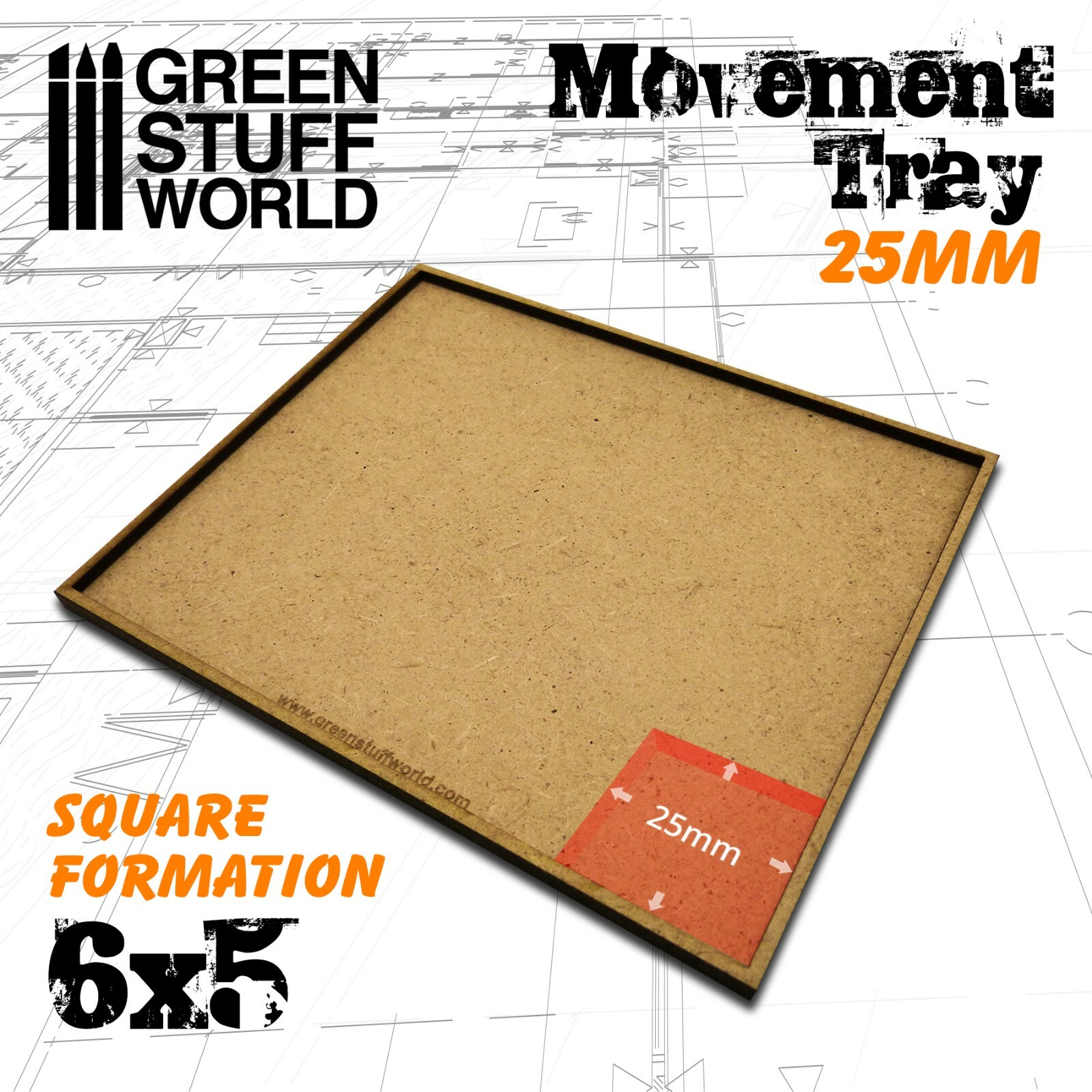 MDF Movement Trays 25mm 6x5 - miniature wargame compatible with WH TOW Fantasy