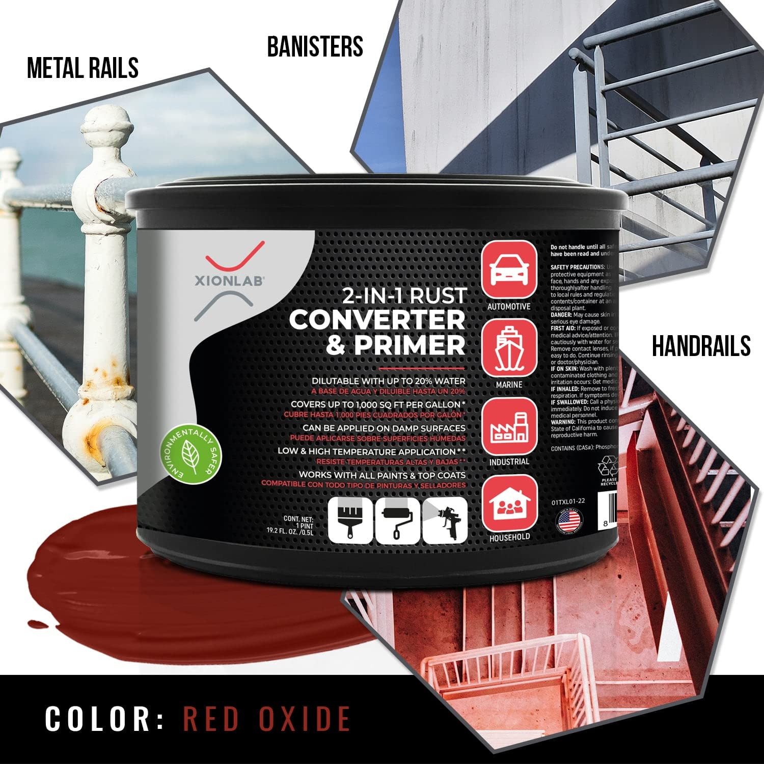 Xion Lab 2 in 1 Rust Converter Metal Primer - Covers Up to 4X More - Industr...