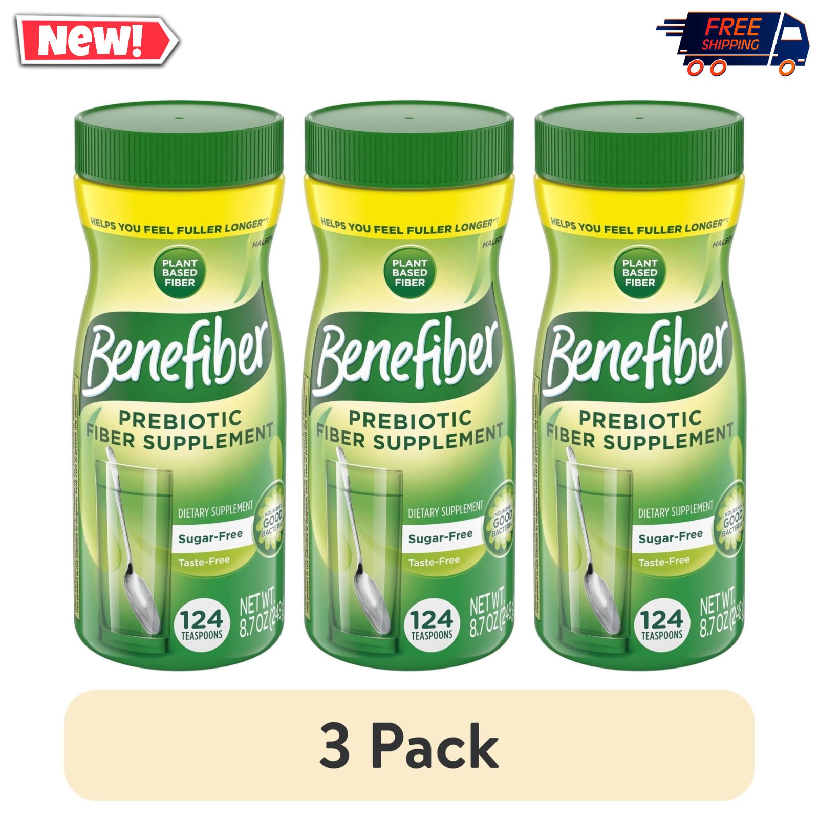 3 Pack Benefiber Daily Prebiotic Fiber Powder 8.7 oz Free Shipping