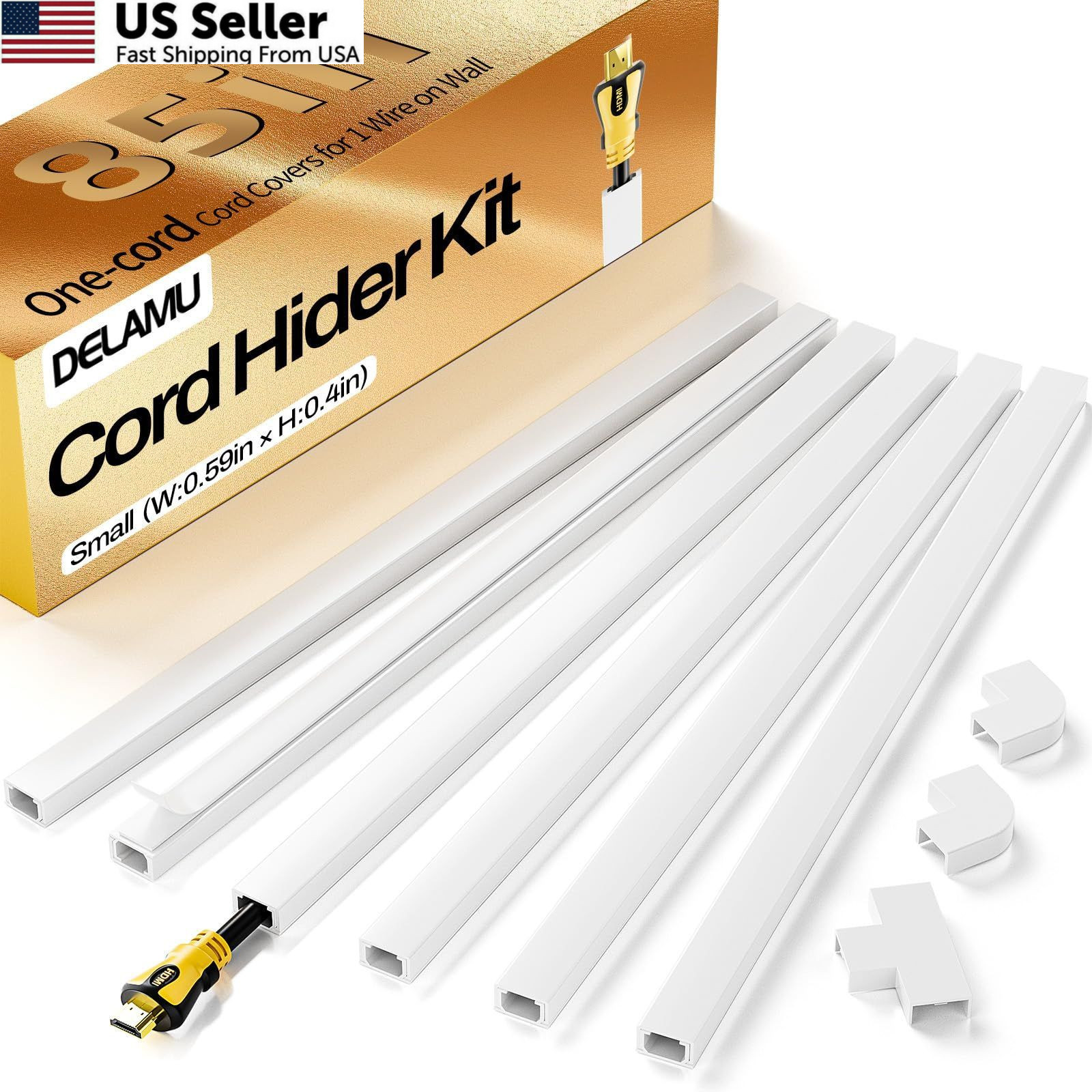 Delamu Cord Hider, Covers for Wires 85in L x 0.59in W x 0.4in H, White