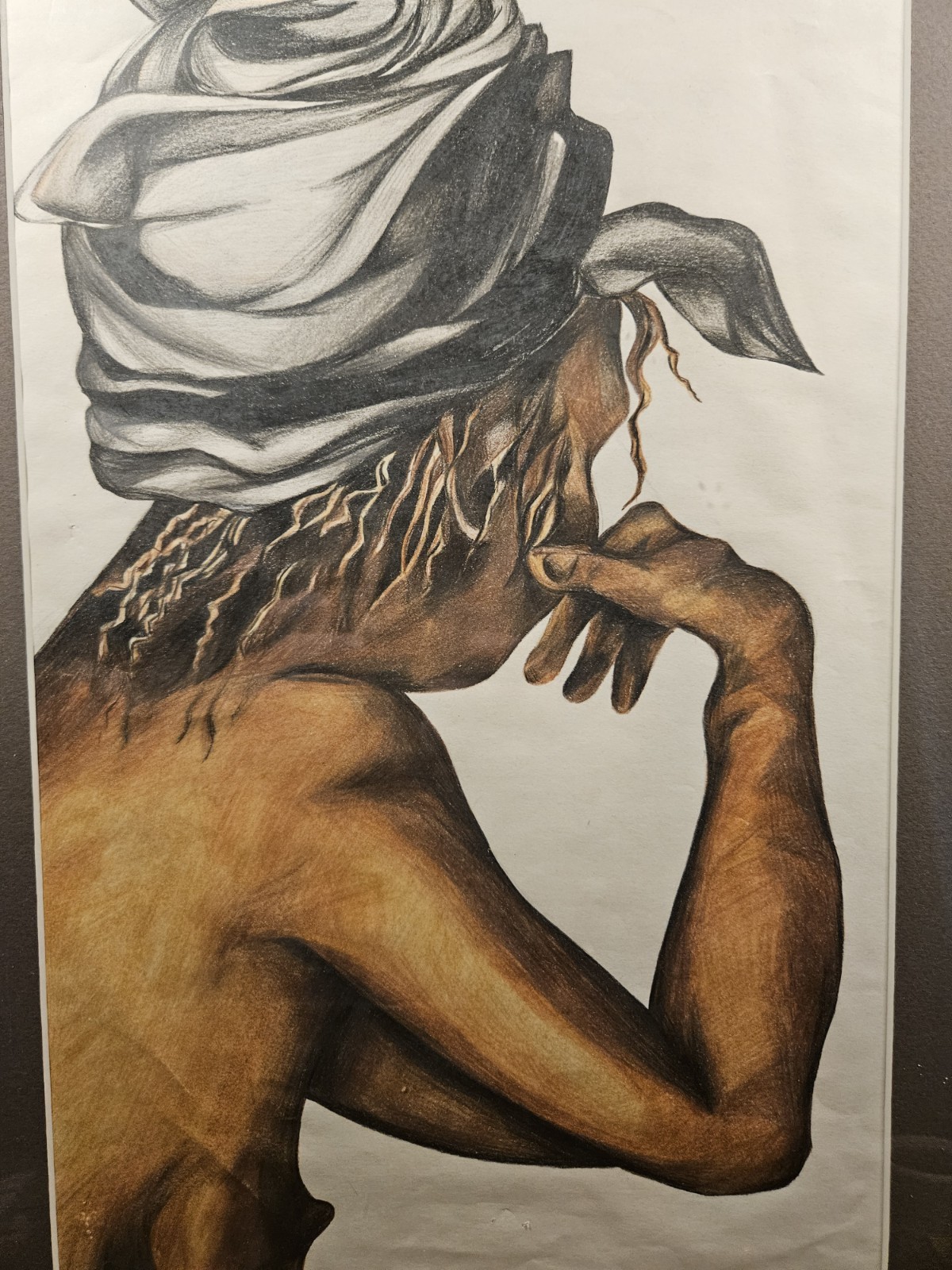 STRIKING EXPRESSIVE FEMALE PROFILE ORIGINAL MIXED MEDIA FIGURATIVE DRAWING