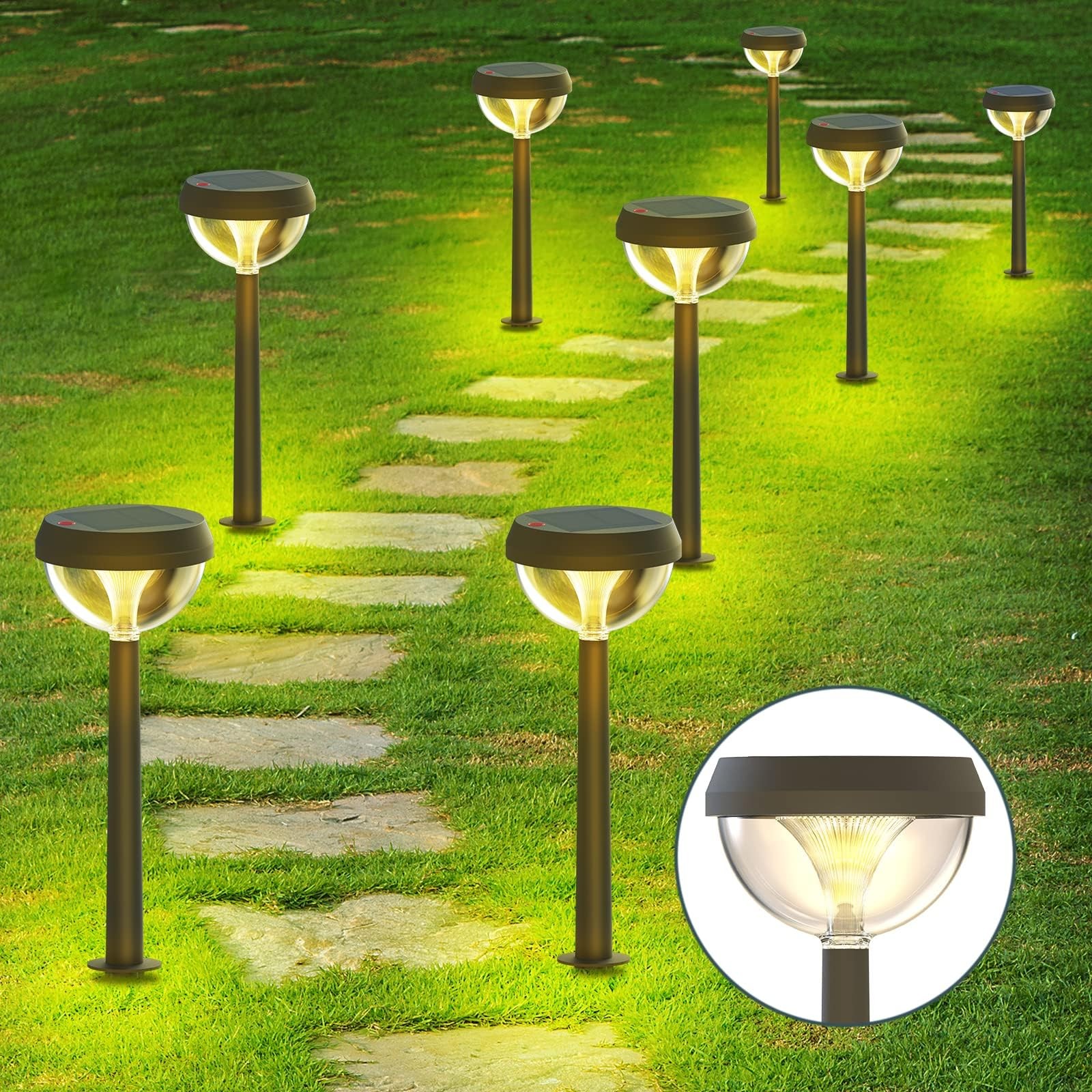 Solar Pathway Lights 8 Pack Warm White Waterproof Adjustable Linkind Outdoor