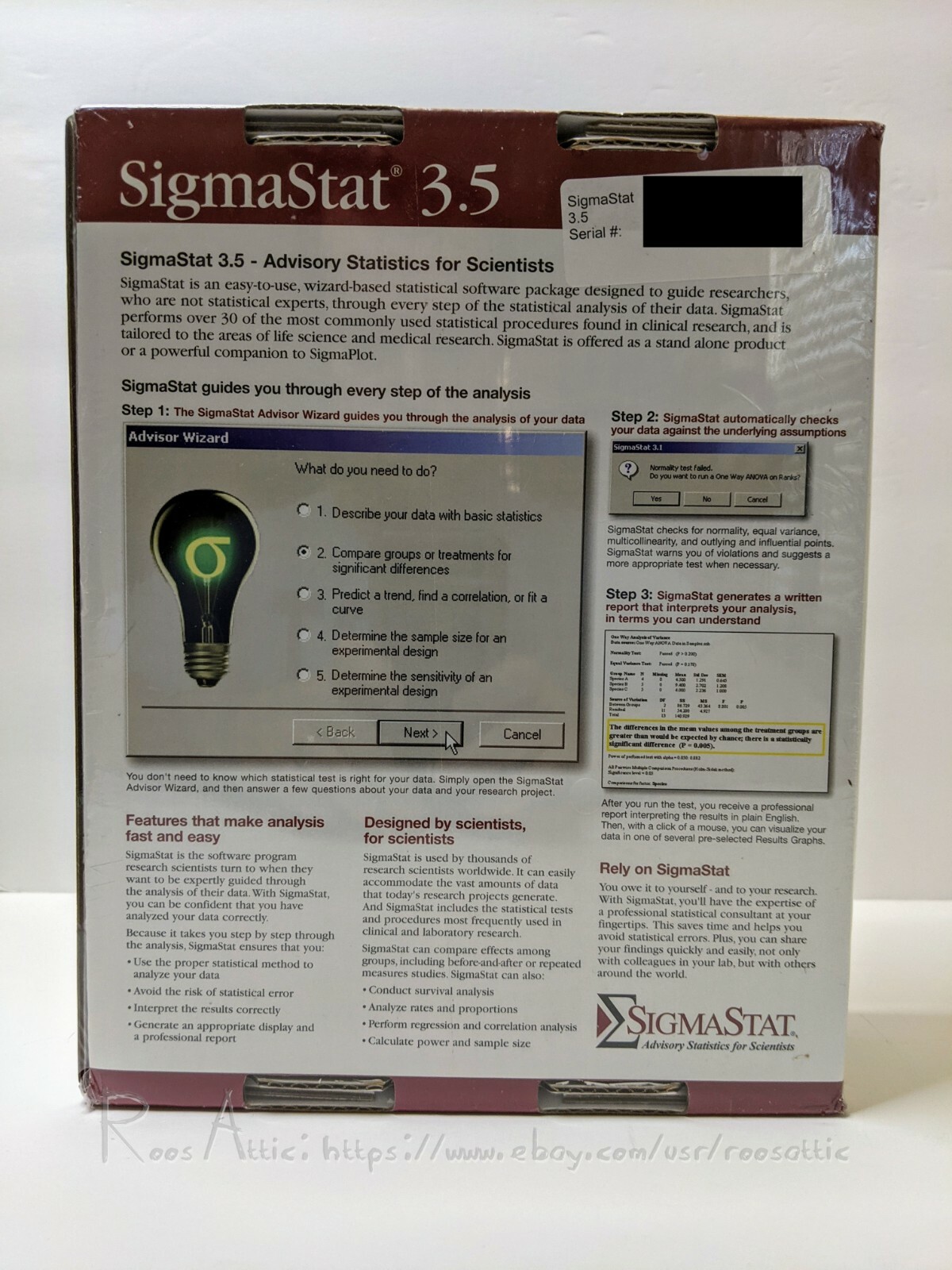 SYSTAT SigmaStat 3.5 Advisory Statistics for Scientist: Windows XP 2000 NT (NEW)
