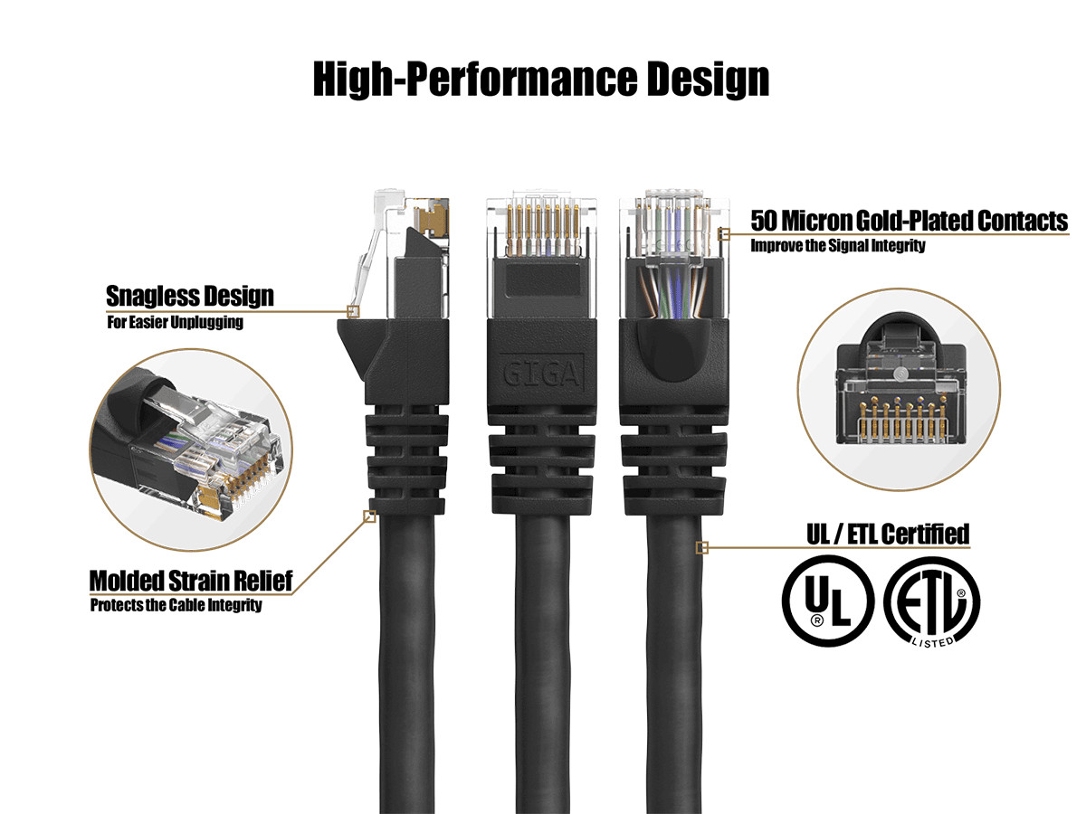 4ft Cat6 UTP Ethernet Network Patch Cable Snagless 24AWG Bare Copper, Black