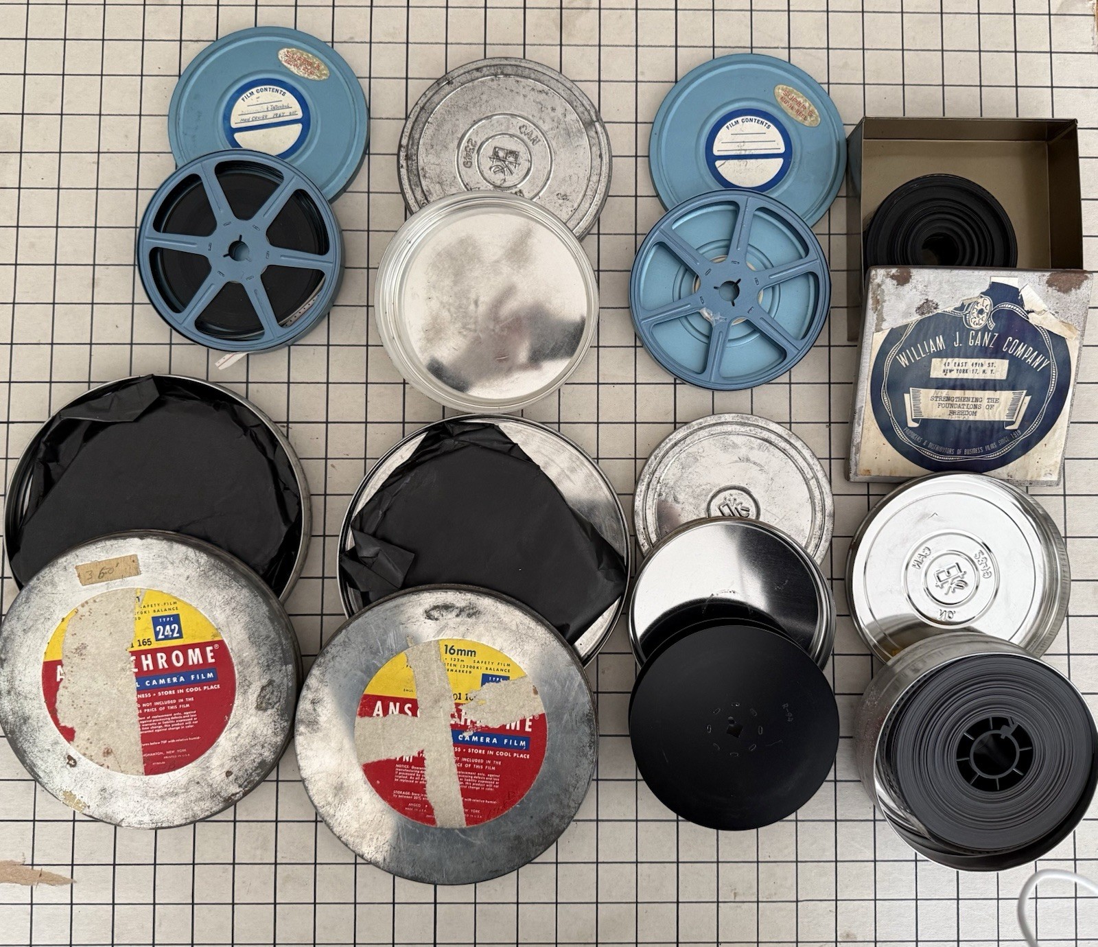 VINTAGE!!! Lot Of (31) Aluminum Embossed Film Canister Cans, Film, Reels +More.