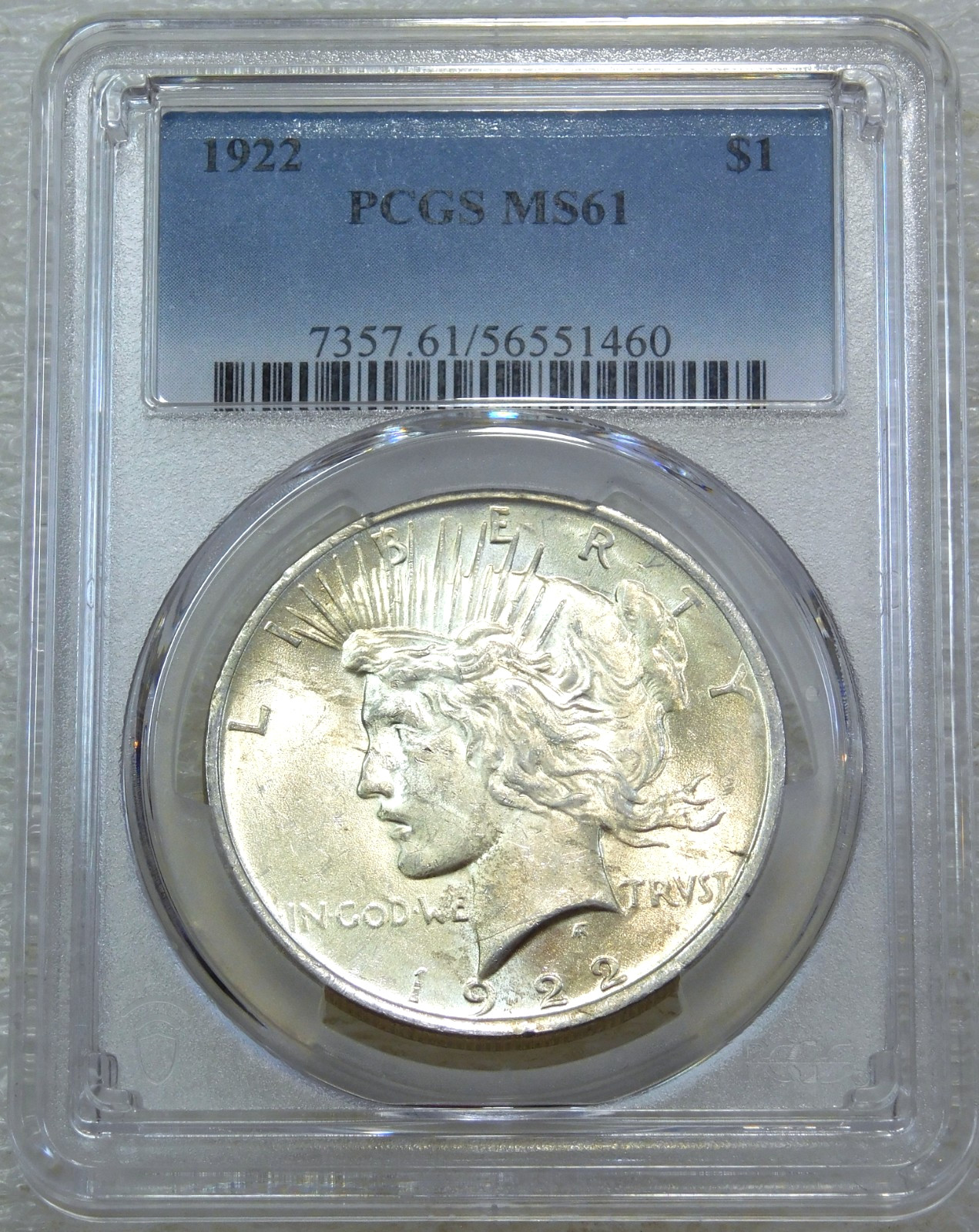 1922 Peace Silver Dollar PCGS MS61 Frosty Just Graded New Holder #D303