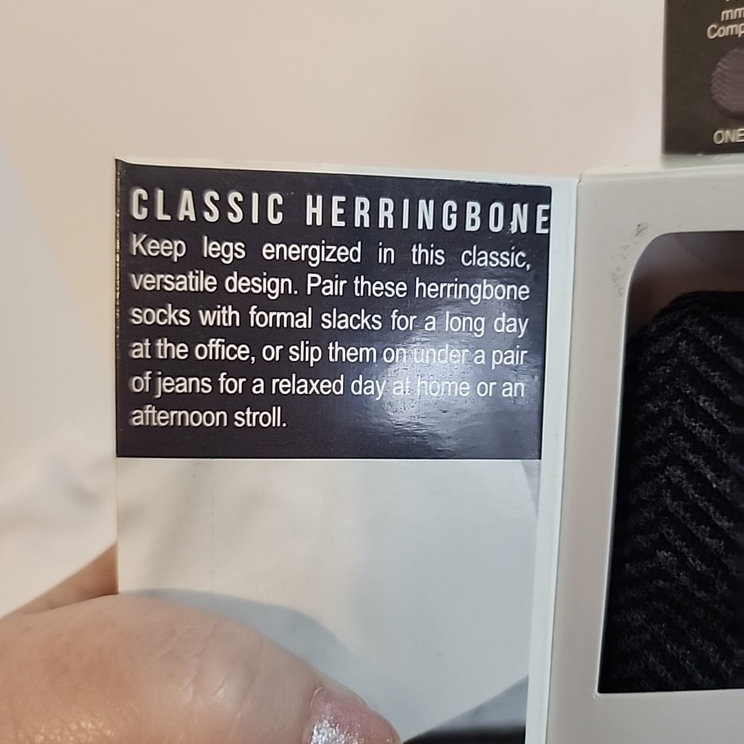 Touch Compression Men's 15-20mmHg Cotton Socks Herringbone Size X-Large Charcoal