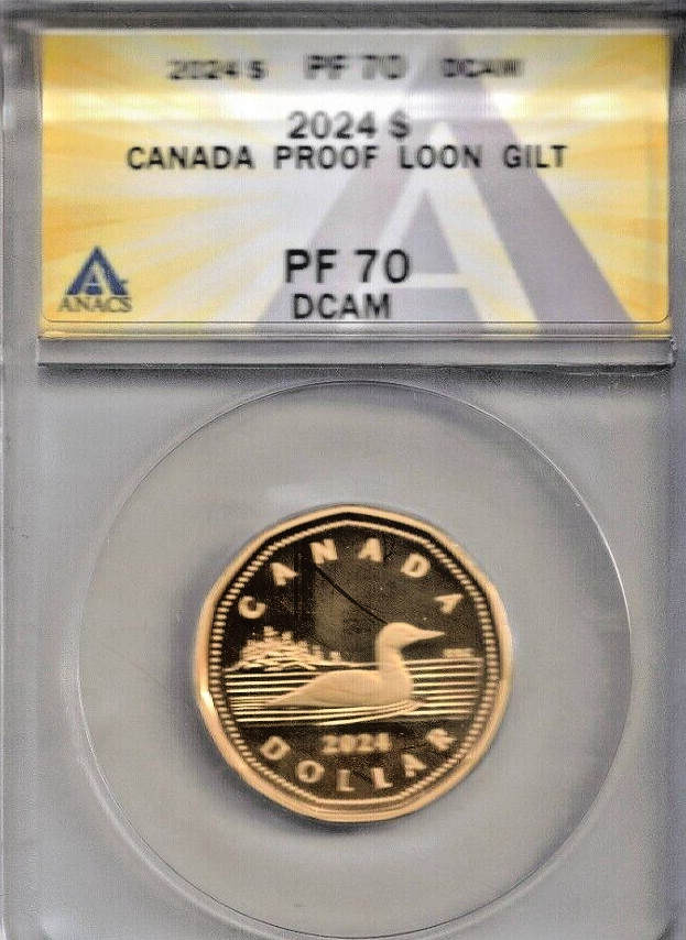 2024 $1 CANADA GILT SILVER PROOF LOONIE ANACS PF70 LOON NEW EFFIGY