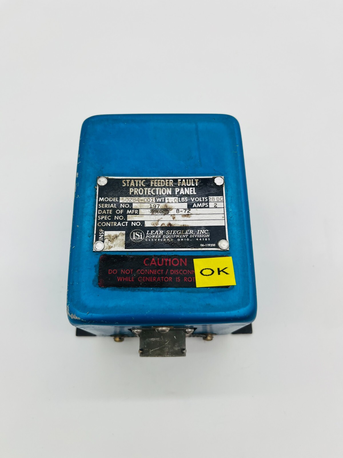 50284-001 Lear Siegler Static Feeder Fault Protection Panel