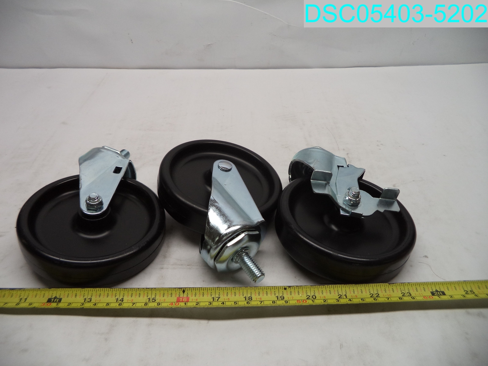 QTY=3: 6" H x 5" OD X 1-1/8" W Swivel Caster One Locking With 1" L Stem 13-1/2"