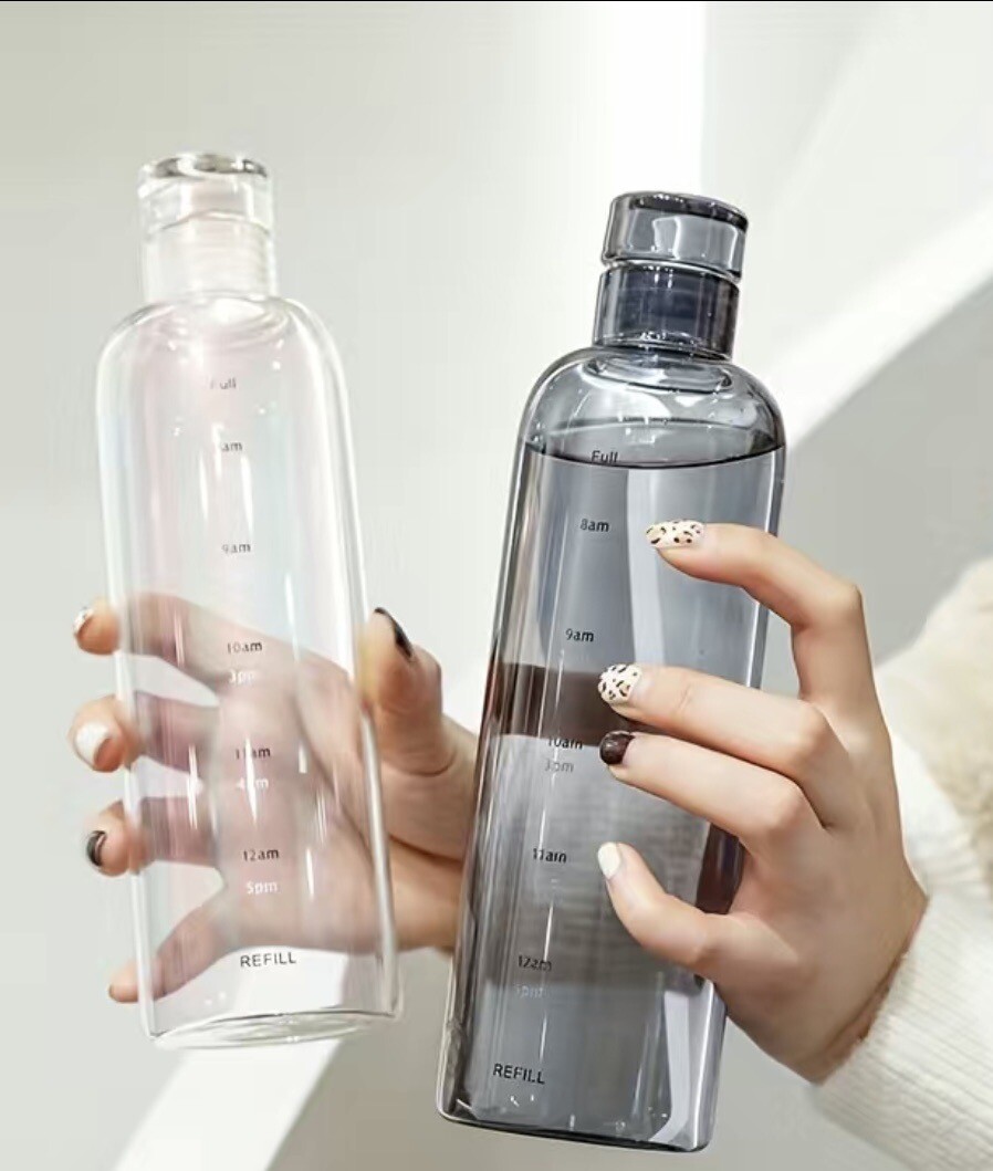 Time Scale Plastic Water Bottle Time Marker 17oz/500ml | Crystal White & Black