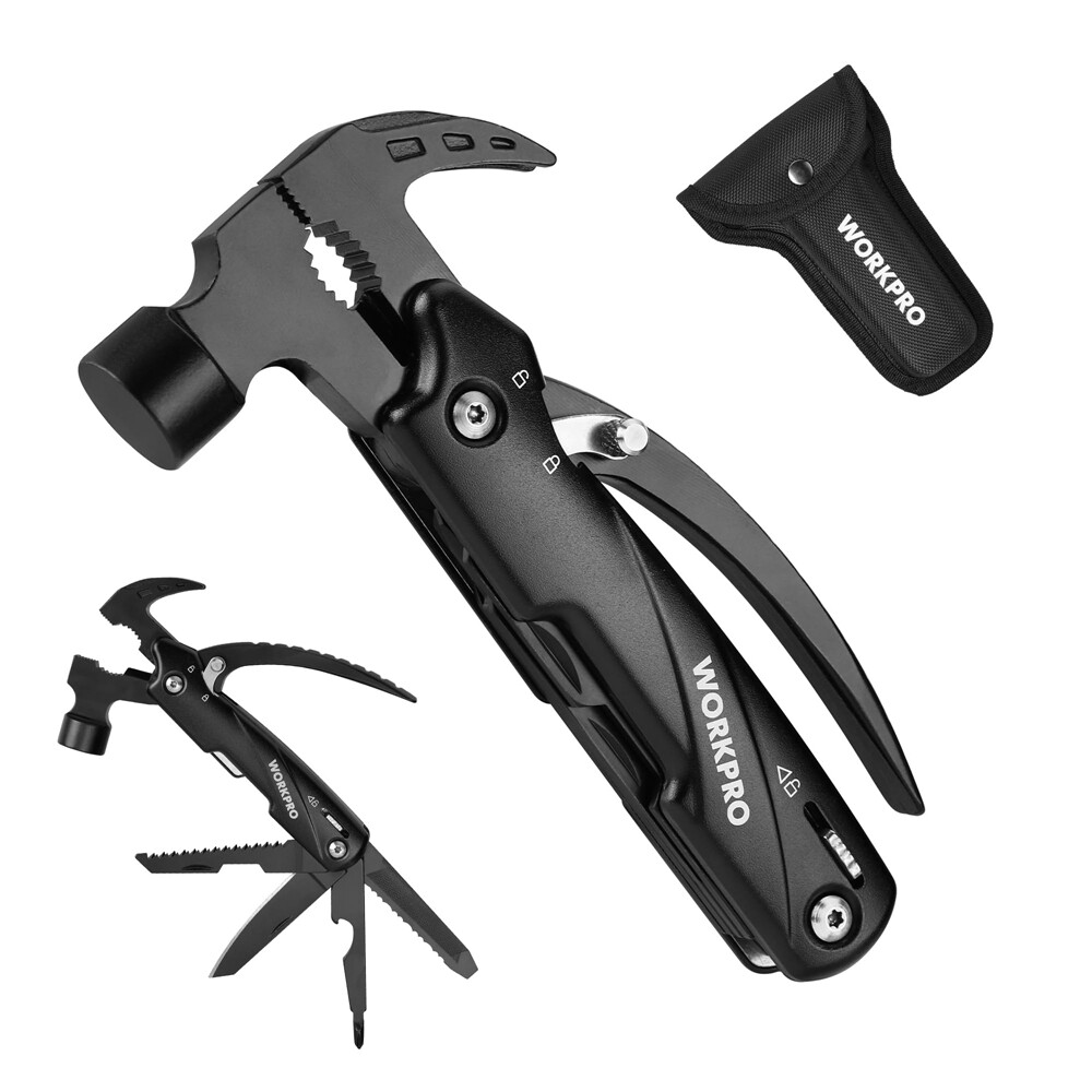 WORKPRO Multitool 12 in 1 Camping Tool w/Mini Hammer-EDC Gear Multi Tools Hammer