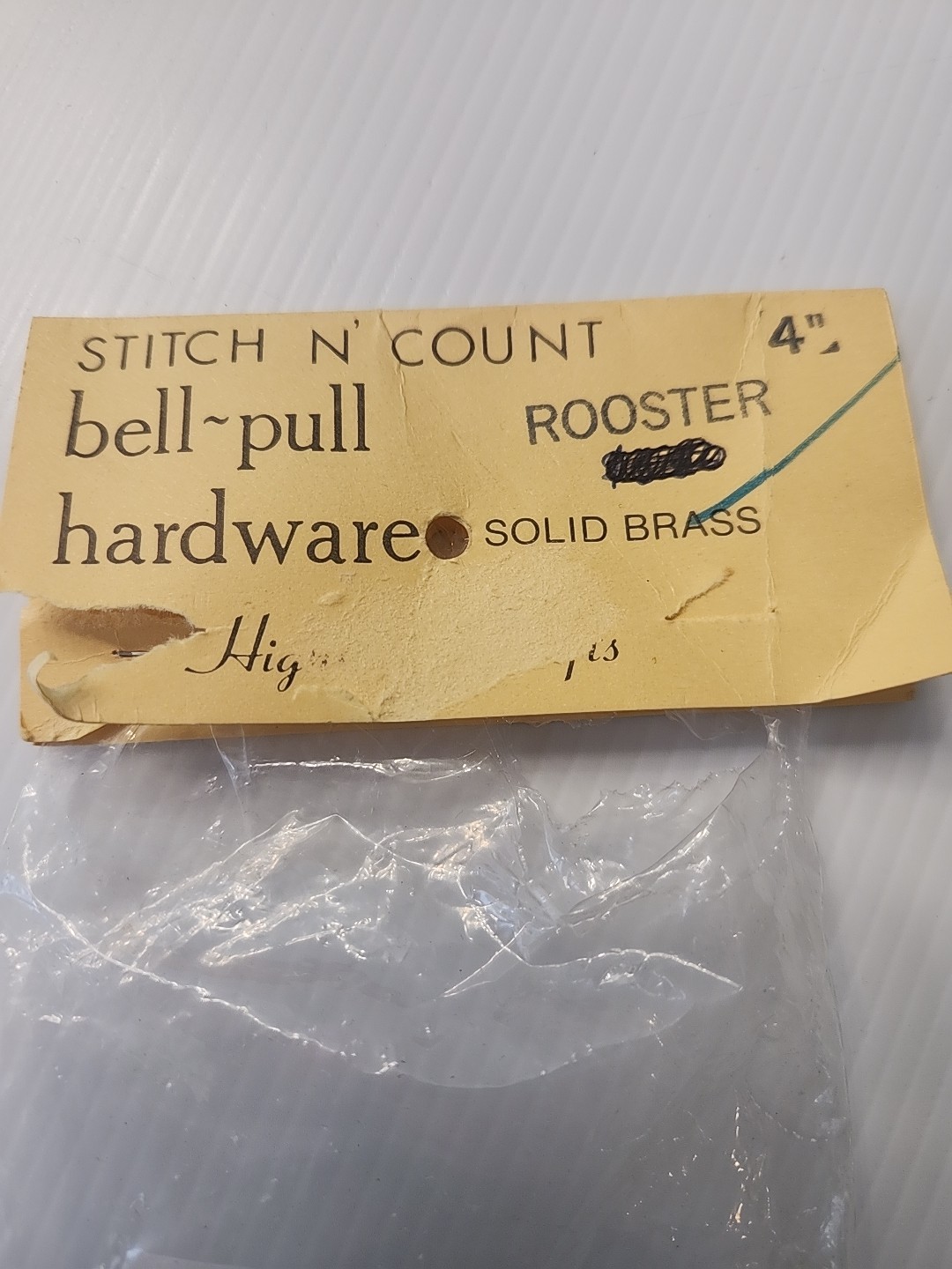 Stitch N Count Bell Pull Hardware 4" Soild Brass Rooster + Bell