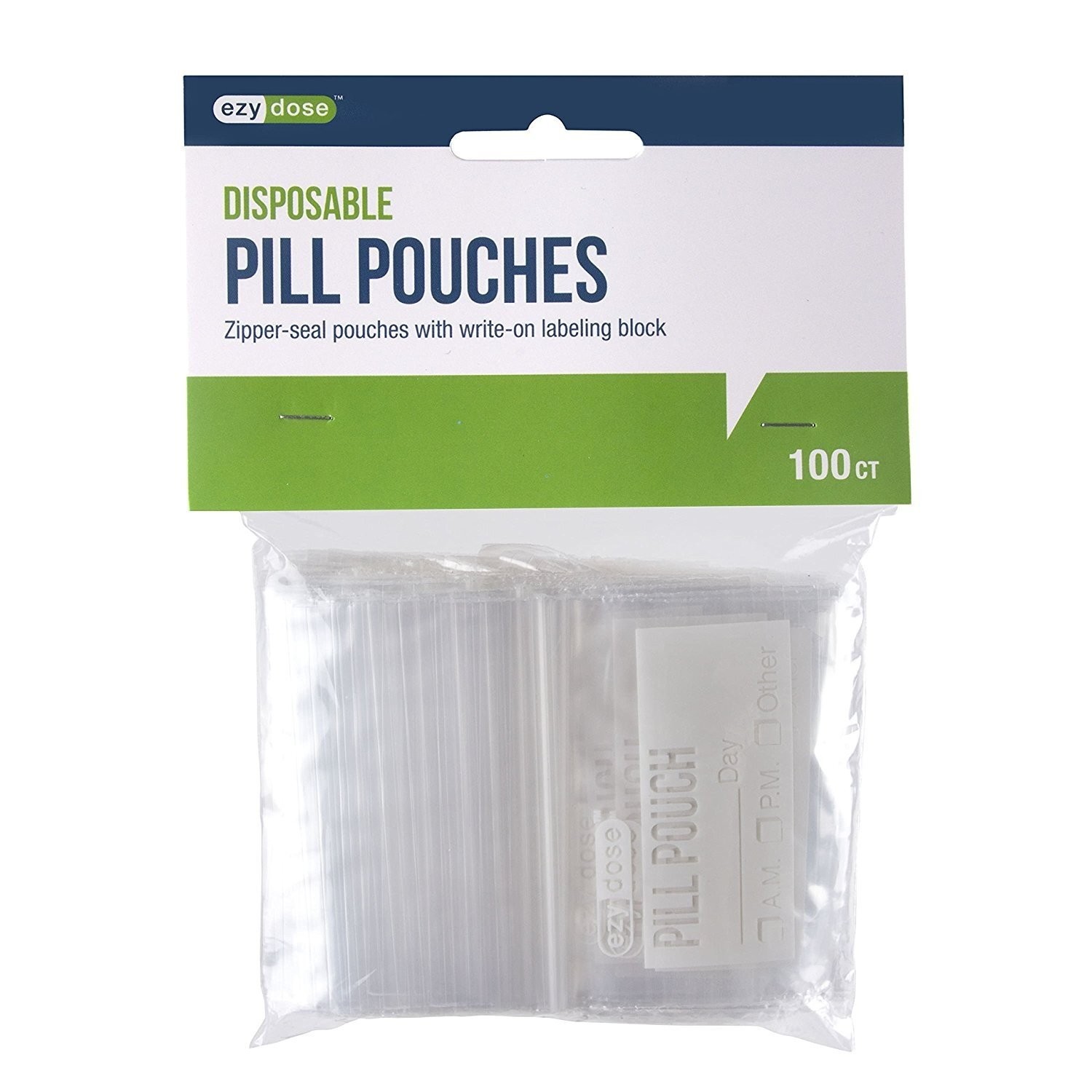 Ezy Dose Disposable Pill Pouches Zipper Seal Durable Reusable Spill Proof 100 ct