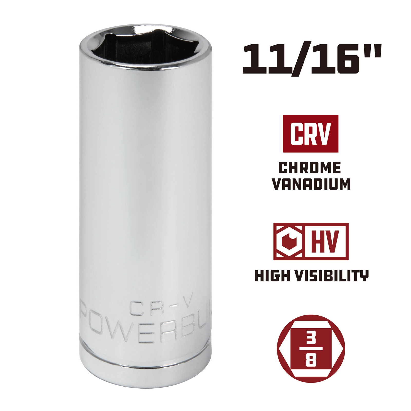 Powerbuilt 3/8 Inch Drive x 11/16 Inch 6 Point Deep Socket - 641205