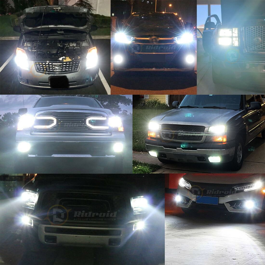 Pair 4-Side H7 LED Headlight Conversion Kit 6000K High Low Beam Replace Bulb