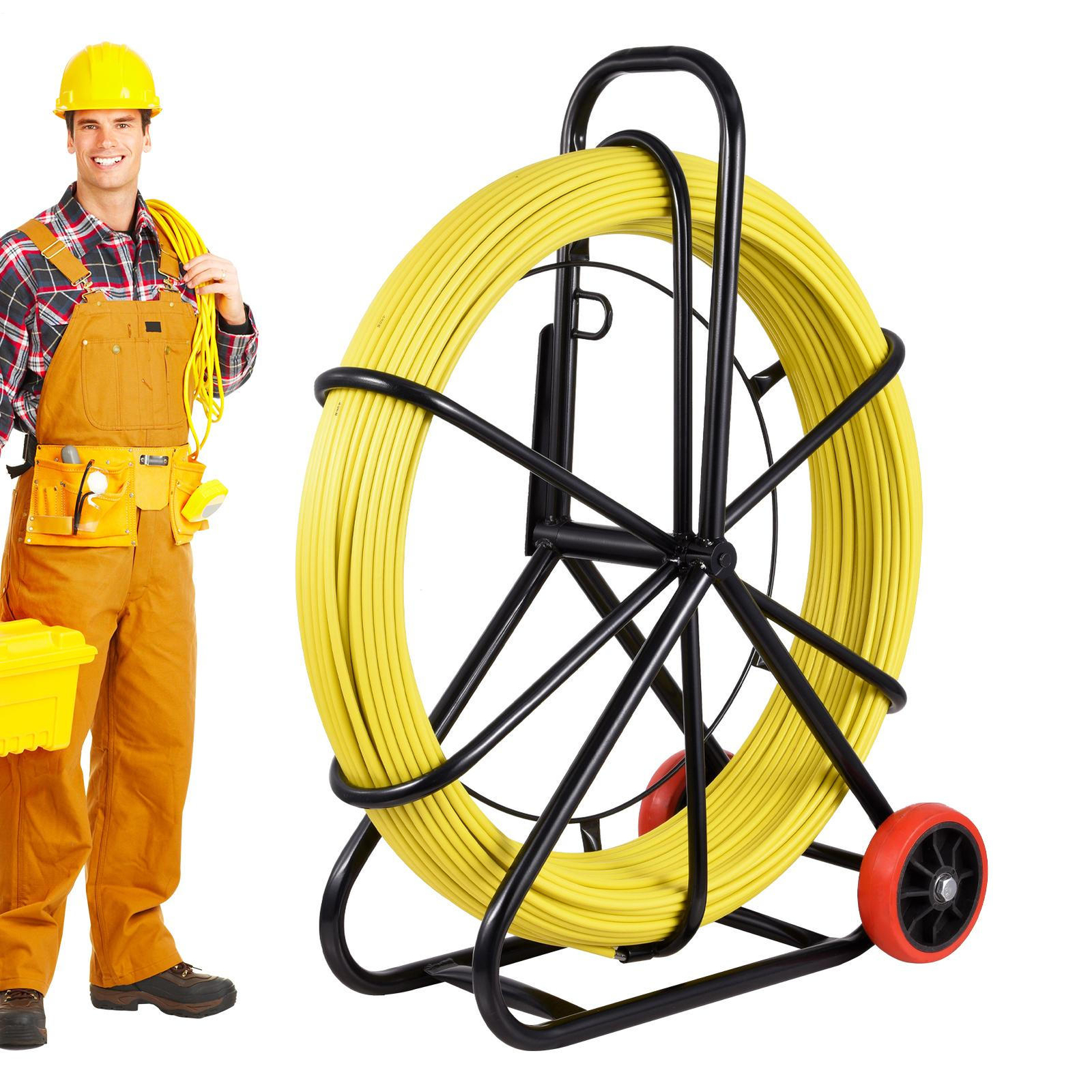 New Fish Tape 8mm 150m Fiberglass Rod Cable Puller Wire Reel Rod Duct Rodder-