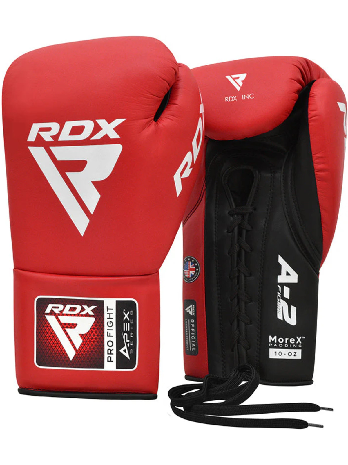 RDX APEX A2 Competition Lace-Up Boxing Gloves for Sparring/Fighting - Red, Blue
