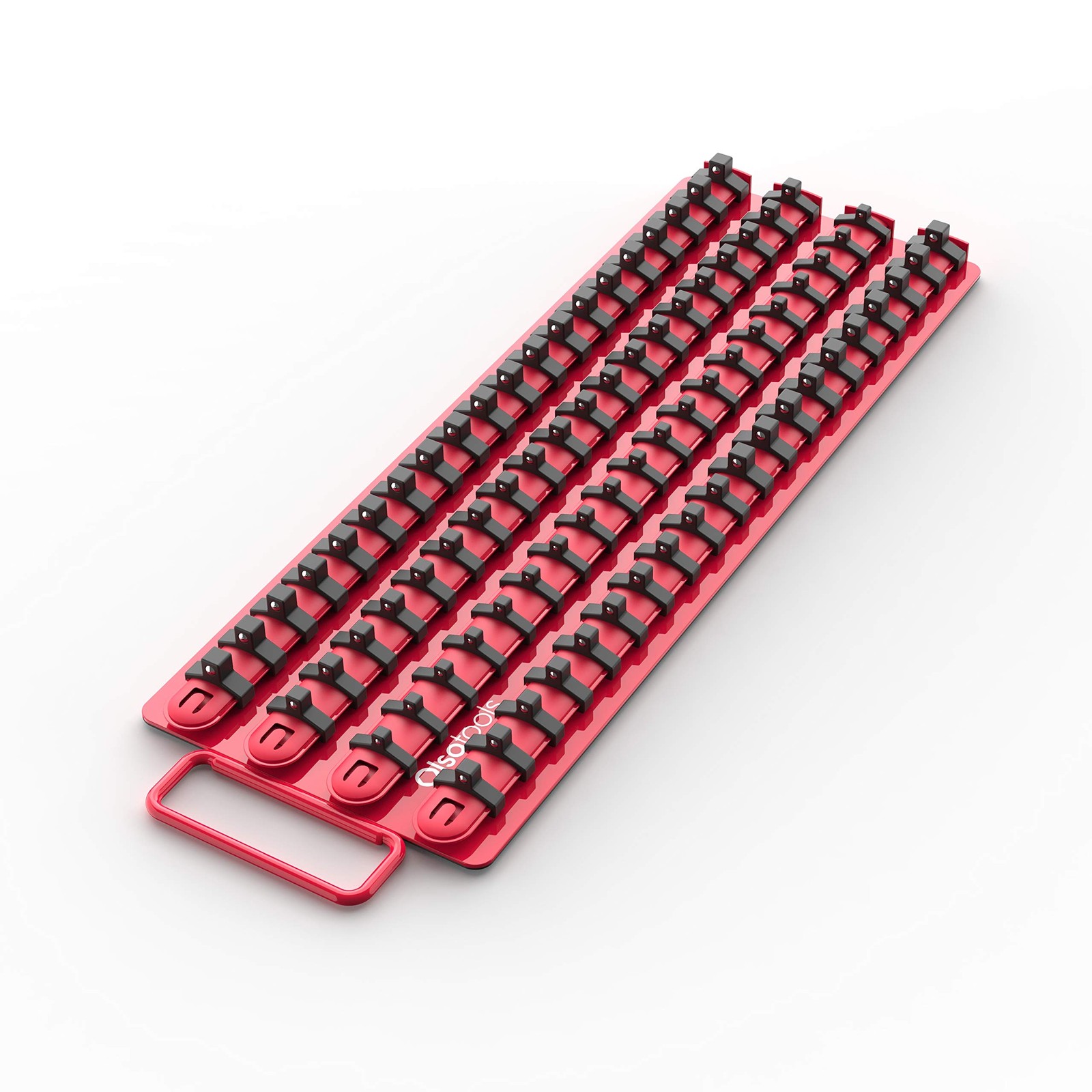 Olsa Tools Portable Socket Organizer Tray | Red Rails Black Clips | Holds 80 Soc