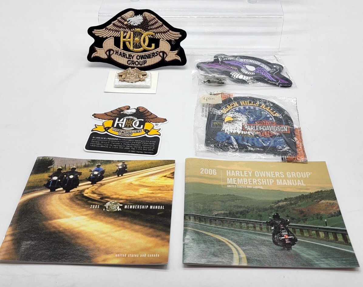 Harley Owners Group HOG Back Patch, Pin, manuals, Black hills ans Sturgis Patch!