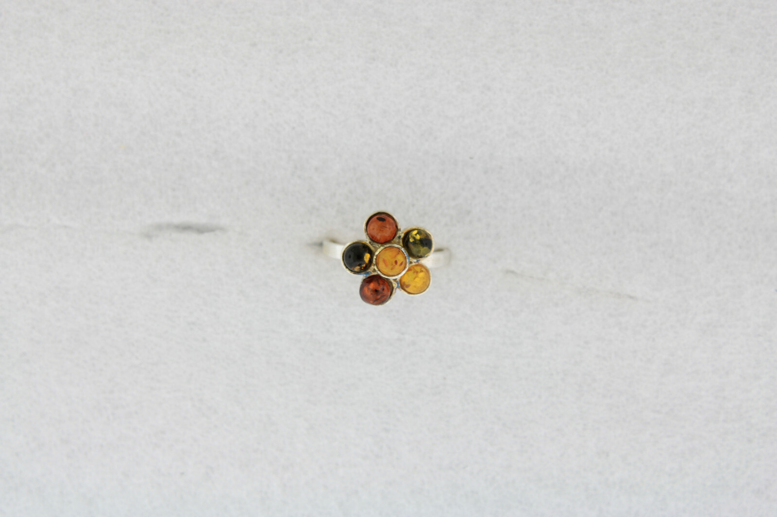 Amber Dark and Light Flower  Ring set in Sterling Silver Handcrafted in Poland