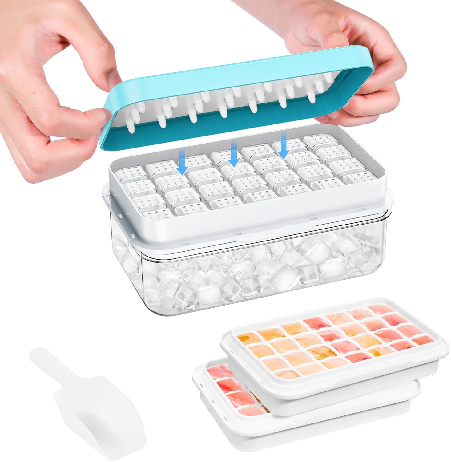 PHINOX 56 Pcs Ice Cube Tray with Lid Bin BPA Free