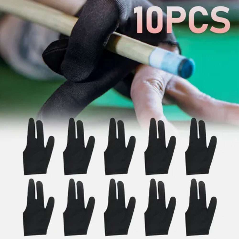 10Pcs Set 3 Fingers Billiard Cue Pool Gloves Snooker Left Hand Nylon Accessories
