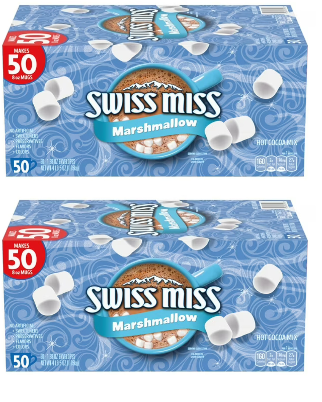 2 PACK - Swiss Miss Marshmallow Hot Cocoa Mix 1.38 oz - 50 Ct (Total 100)