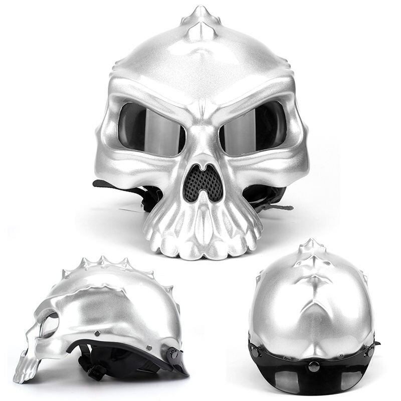 Skull Motorcycle Helmet Cosplay Skeleton Motorcycle Half Helmet with Sun Visor