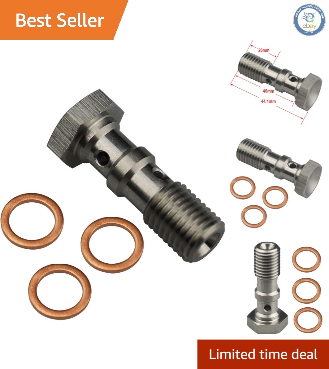 Durable Stainless Steel Banjo Bolt for Brake System with 3 Washers - 40mm Length