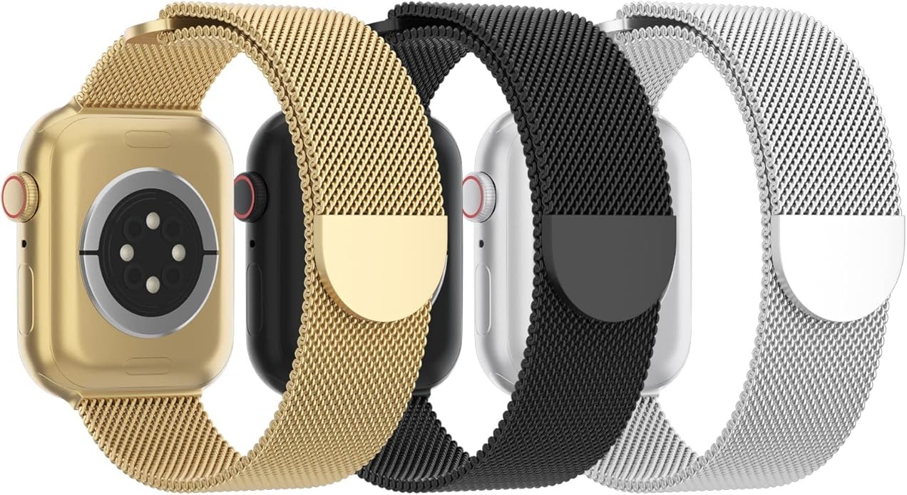 3 Pack Mesh Metal Band Compatible with Apple Watch Series 7/8/9/10/SE 40mm 44mm