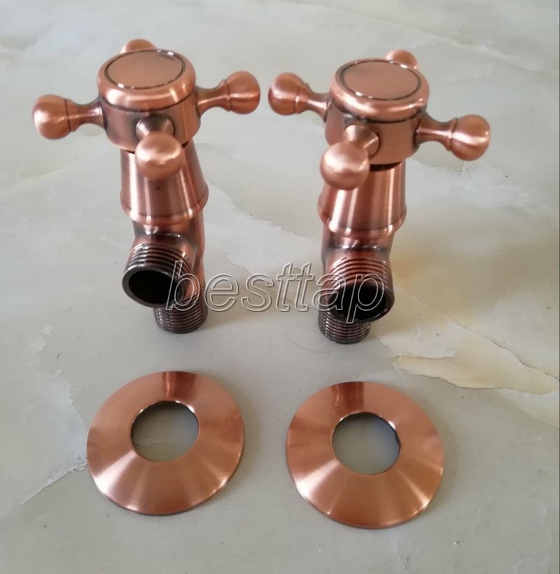 2pcs Antique Red Copper Angle Valve 1/2" Bathroom Toilet Water Stop Valve sav012