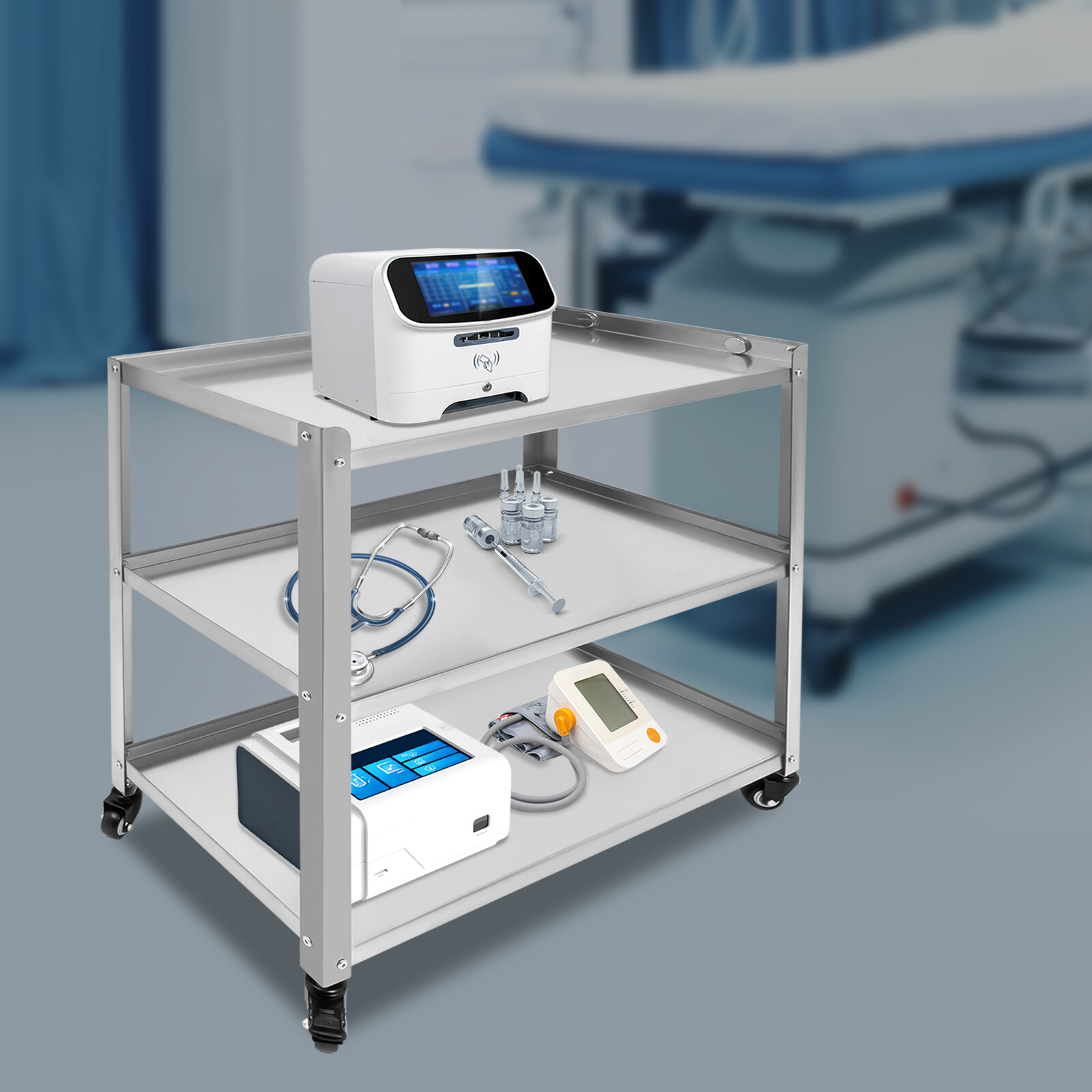 3-Tier Kitchen Trolley Utility Cart Serving Storage Rolling Cart Stainless Steel