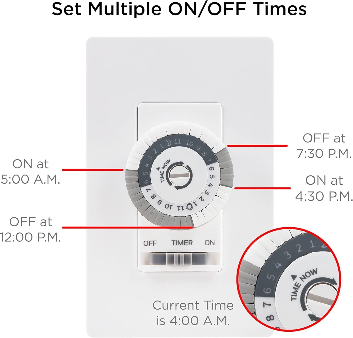 Elegant 24-Hour Dial Timer Switch for Lights & Fans - Override Function Included