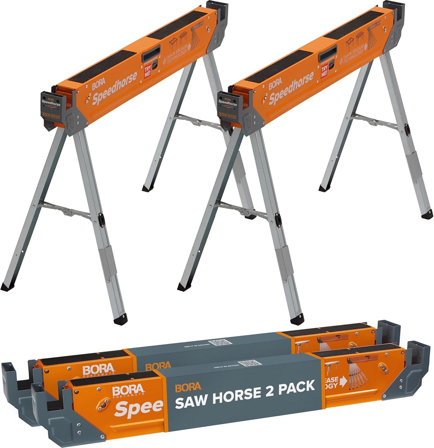 Bora Speedhorse Sawhorse 2 Pack, Heavy Duty Folding Sawhorses Metal Top **NEW**