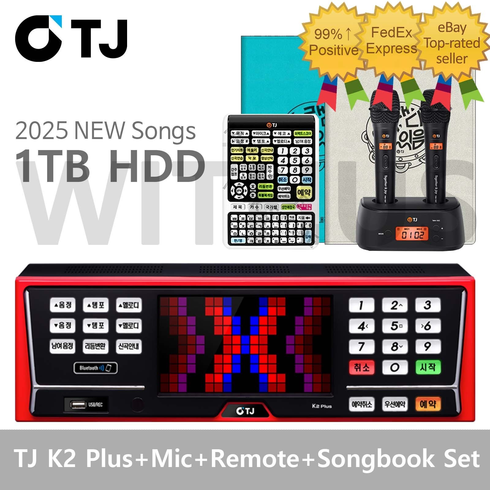 TJ Media K2 Plus Karaoke Machine 1TB+TMW 100B+Remote+SongBook(Korean+Foreign)
