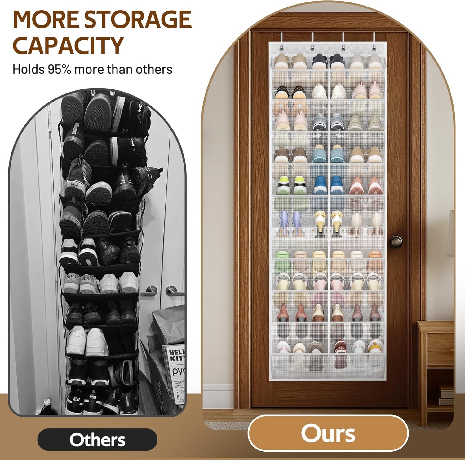 30 Pairs Over the Door Shoe Organizer Breathable Mesh Hanging Shoe Rack Closet