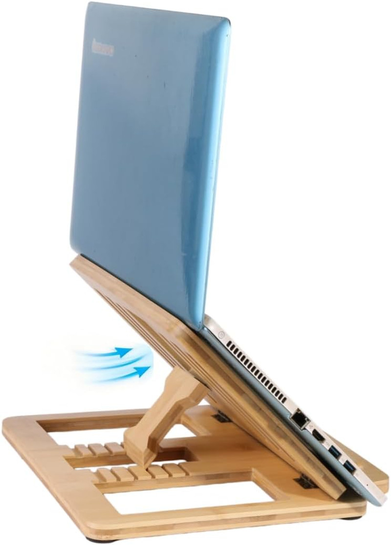 Adjustable Bamboo Laptop Stand with Heat Dissipation for 10-17 Inch Devices