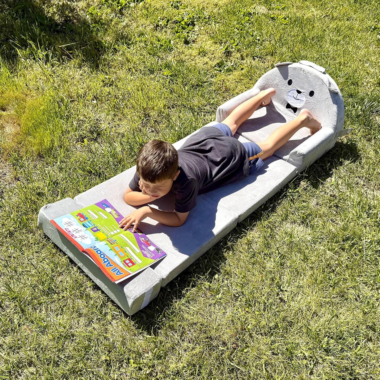 Kids Sofa Bed W/ Removable Washable Cover & Magic-Tape Backrest Foldable