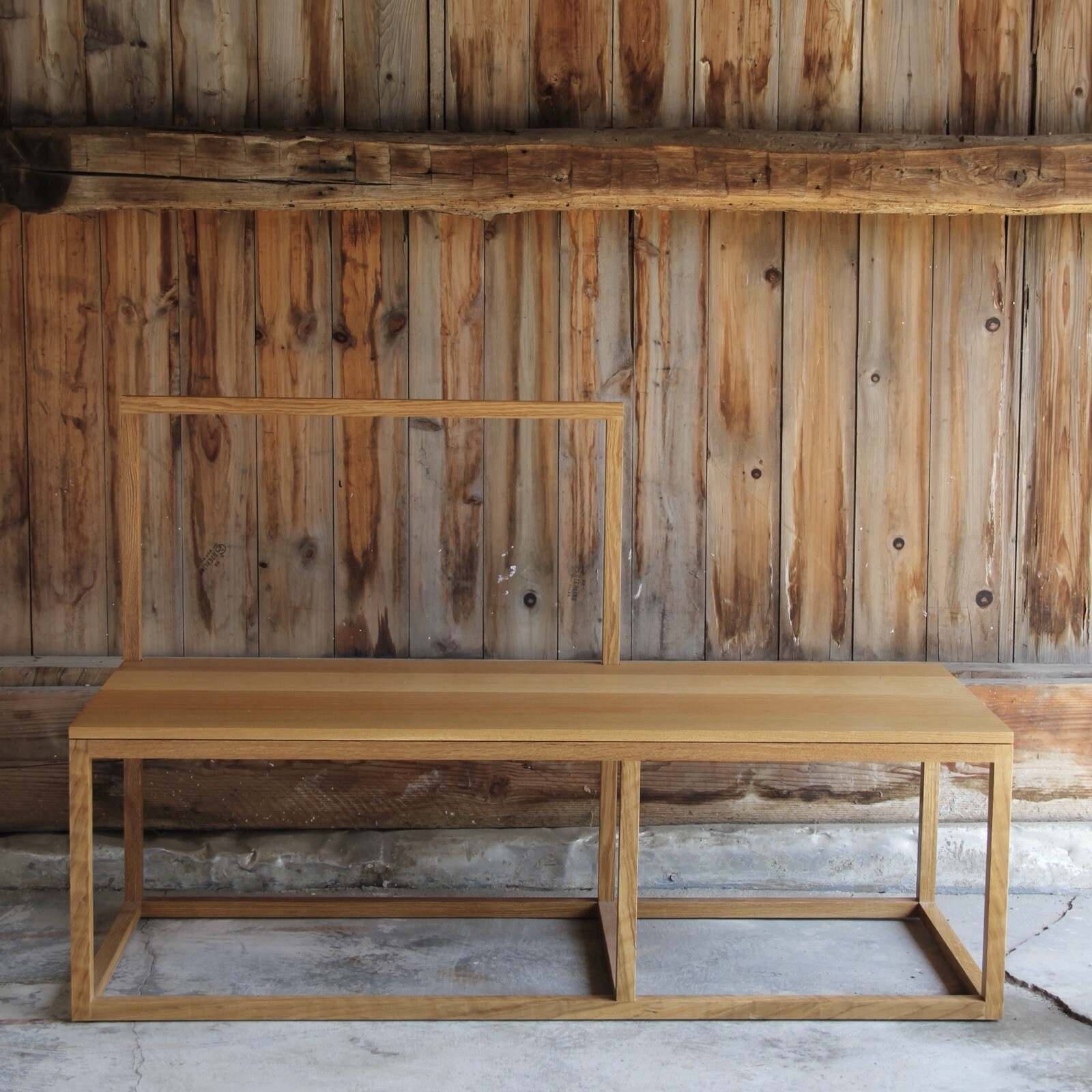 Minimal, solid White Oak Bench by Richard Ostell. Floor Sample.. H.32” L48” D18”