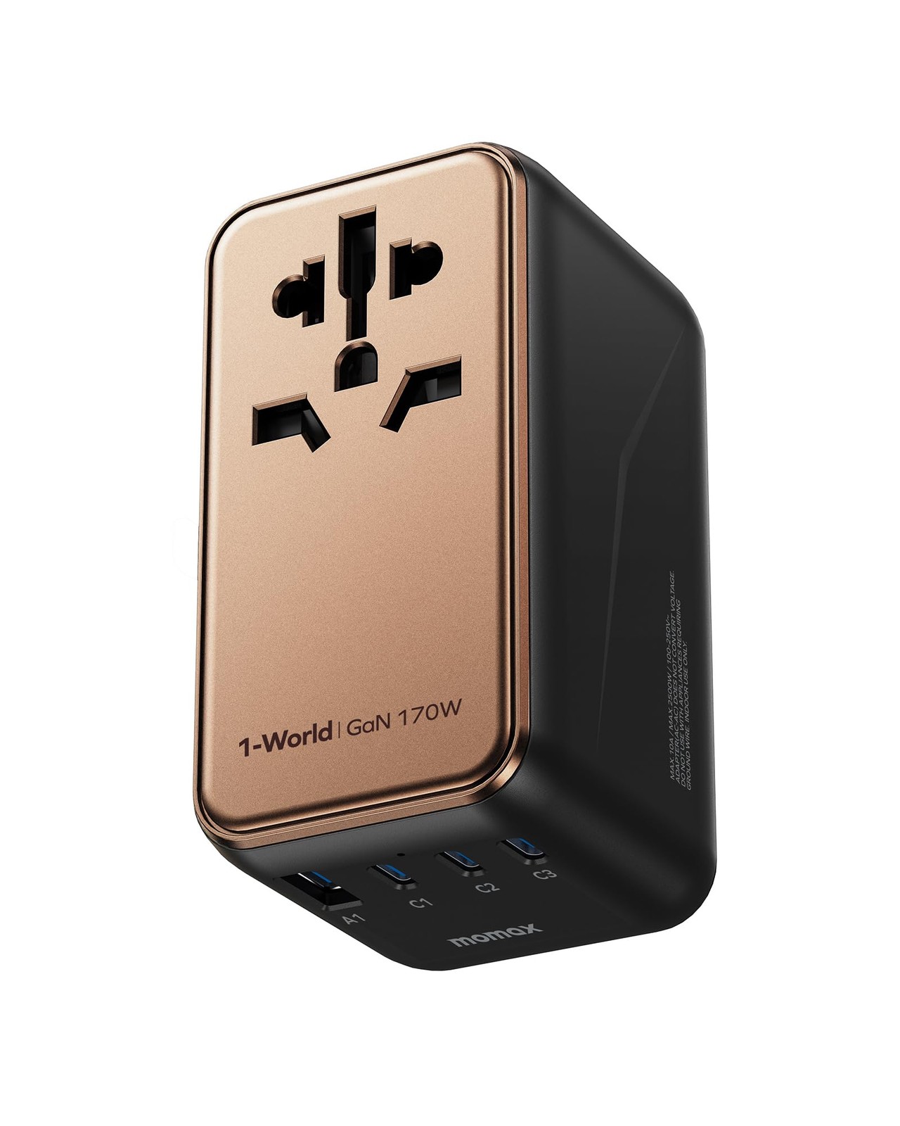 Universal Travel Adapter Worldwide 170W GaN, 3 USBC PD & 1 USBA QC Internatio...