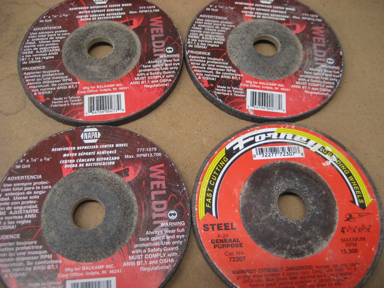 Lot 4 NOS 4 X 1/4 X 5/8 Grinding Wheels for steel Forney, NAPA