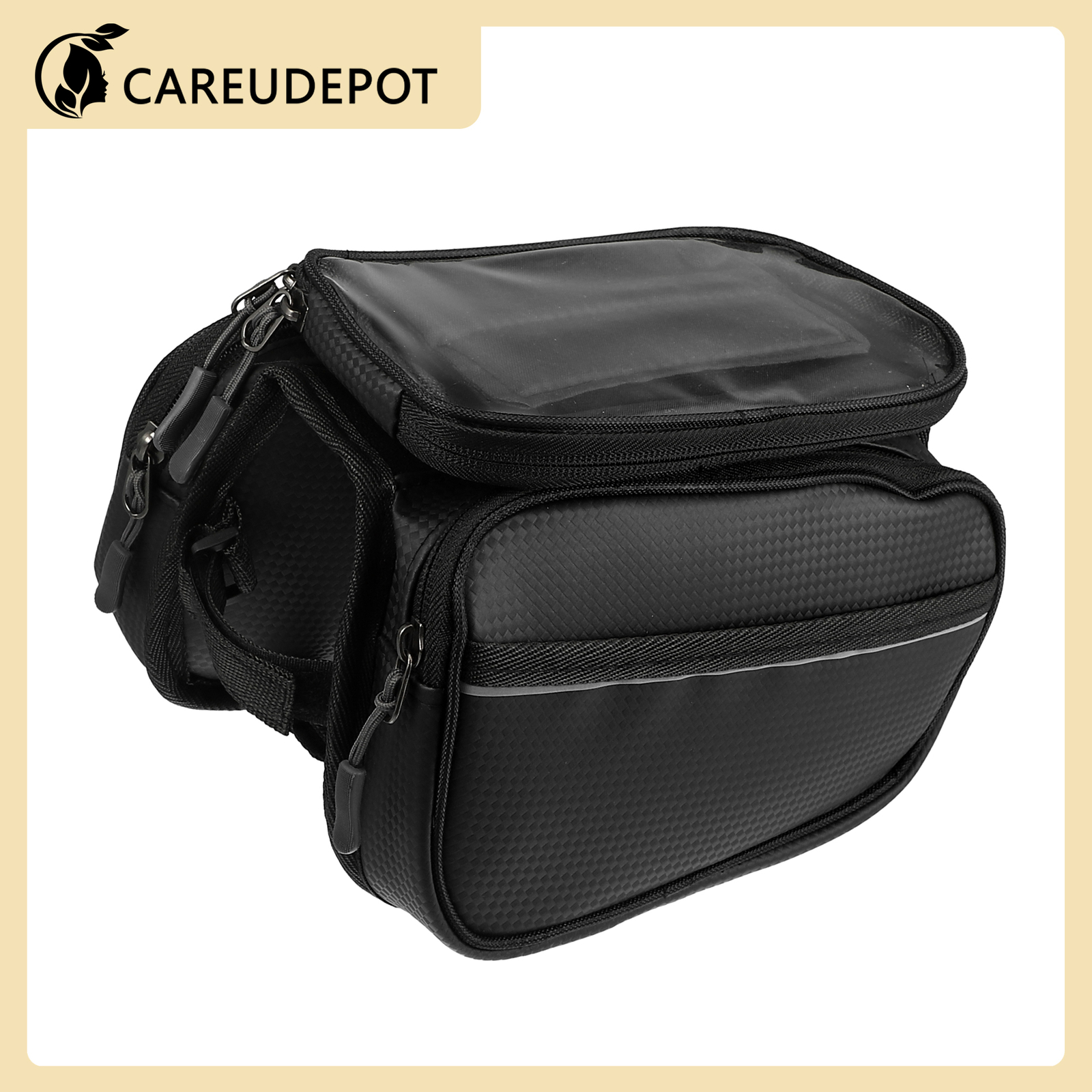 Bike Front Frame Bag with Phone Holder Waterproof Storage Bag Black Item of 1