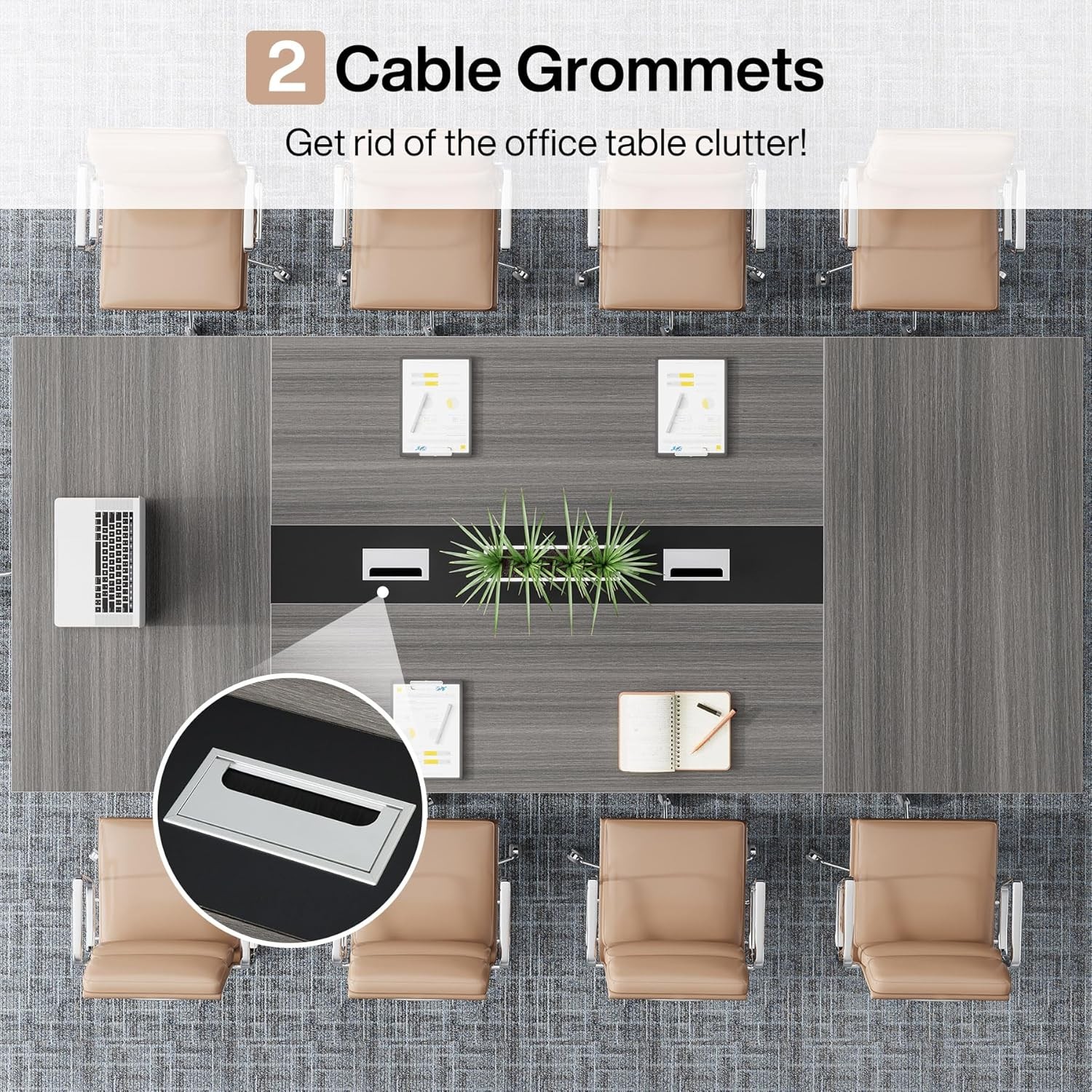 8ft Conference Table 94.48L x 47.21W x 29.52H Inches Large Meeting Podcast Table