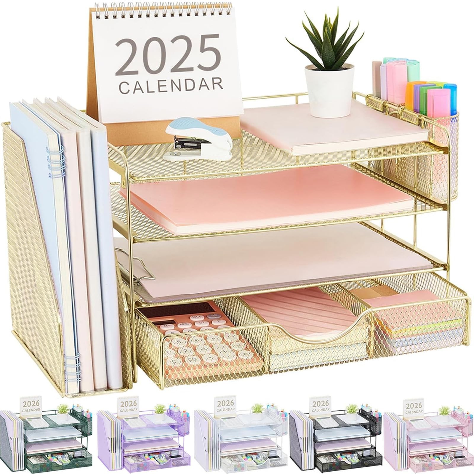 GIANOTTER 4-Tier Gold Desk Organizer File Holder Drawer Pen Paper Office Supply