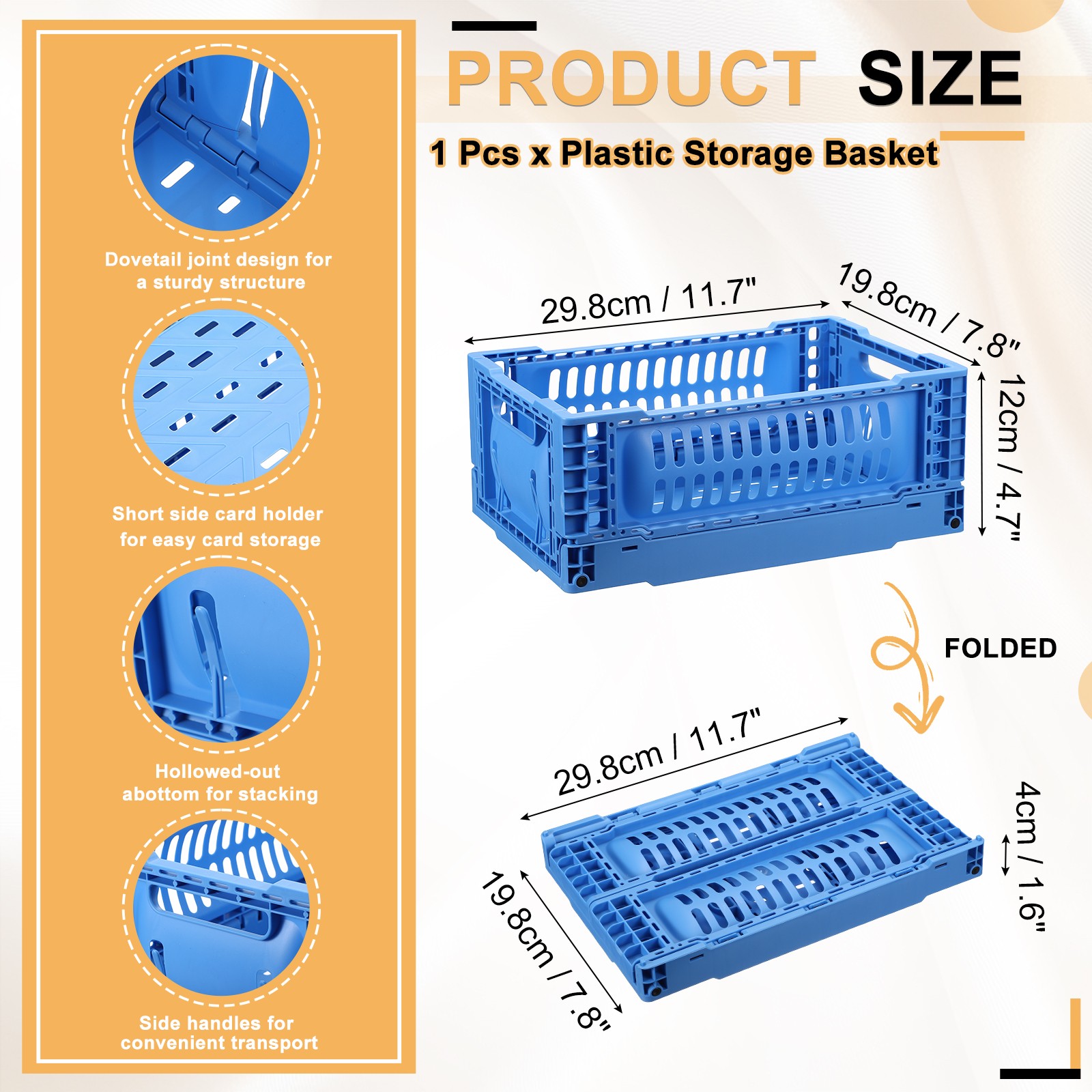 Collapsible Crates, 11.7x7.8x4.7" Small Plastic Storage Baskets, Blue