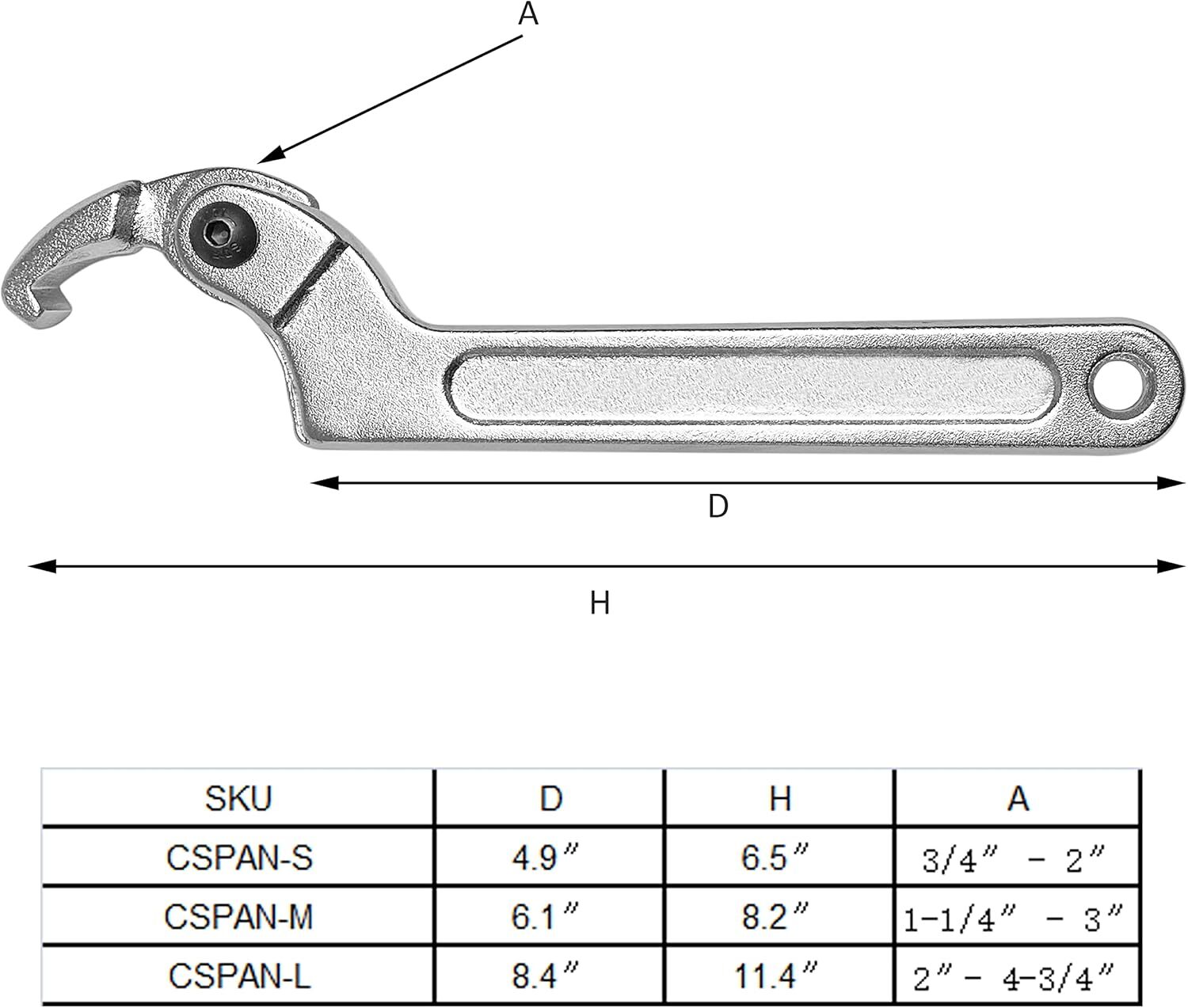HFS(R) C Spanner Tool Adjustable Hook Wrench Chrome Vanadium (Medium)
